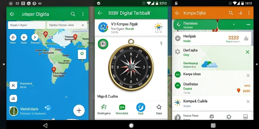 Tampilan antarmuka utama 333V dengan fungsi kompas digital.