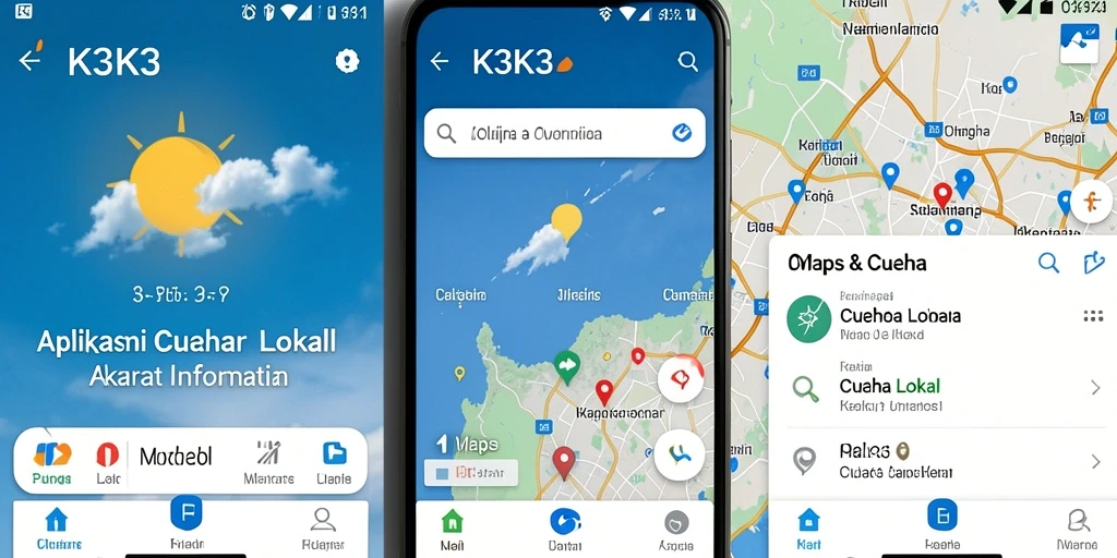 Antarmuka pengguna K3K3 dengan informasi cuaca lokal yang jelas.